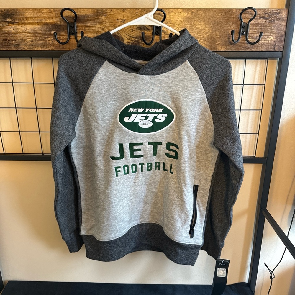 New York Jets Sweater‎ Youth Medium Gray Green NFL Football Hoodie Boys 10-12